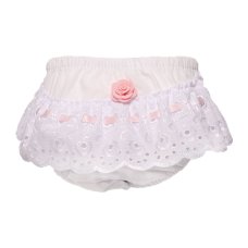 FP16-P: White/Pink Cotton Frilly Pants (NB-18 Months)